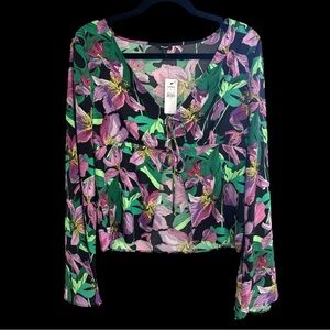 NWT Express Floral Long Sleeve Blouse - Green and Purple